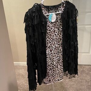 Elegant Black Fringe Leather Jacket